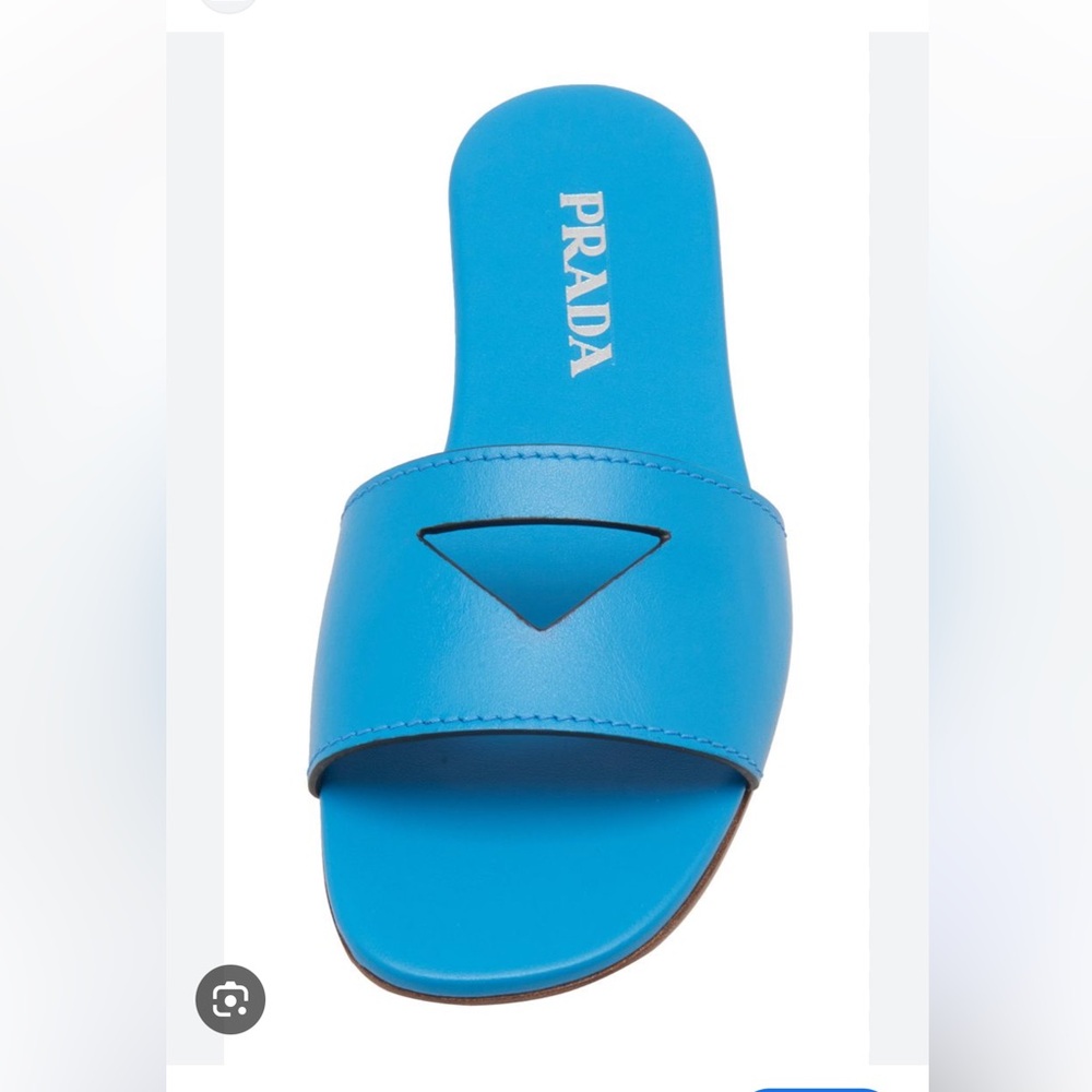 NEW Prada Cerulean blue leather logo slides sandals